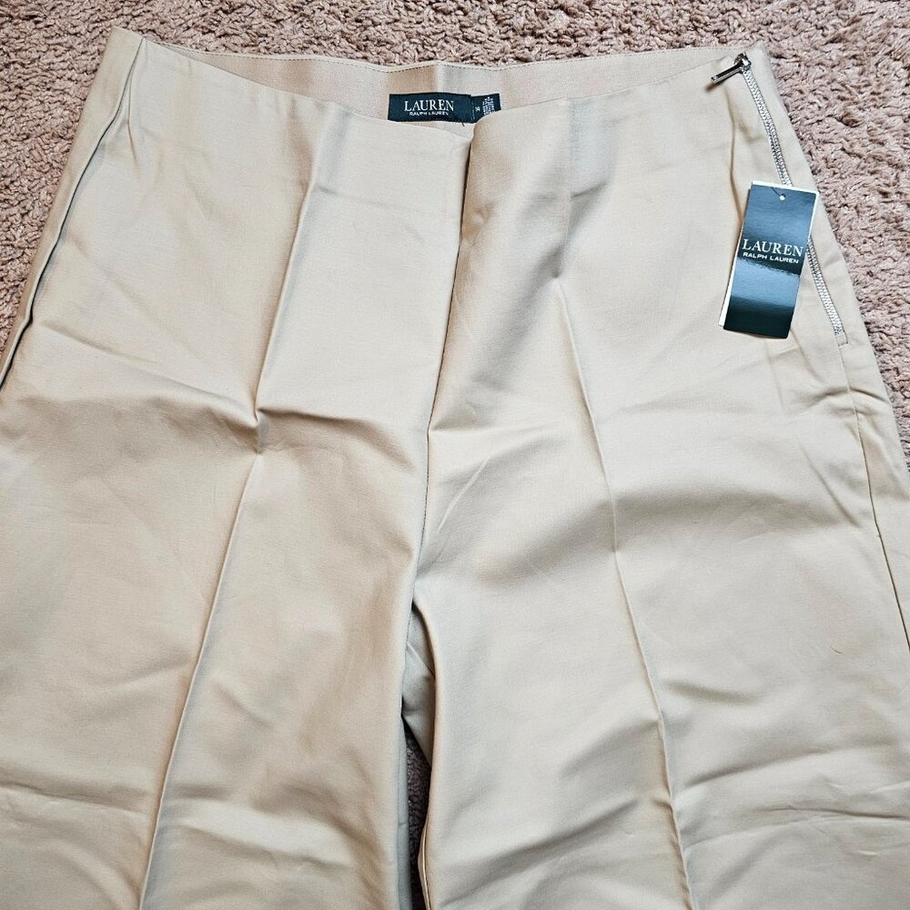NWT Lauren Ralph Lauren Dress Pants Womens 14 Tan Wide Leg Slacks Office Work - Picture 3 of 14